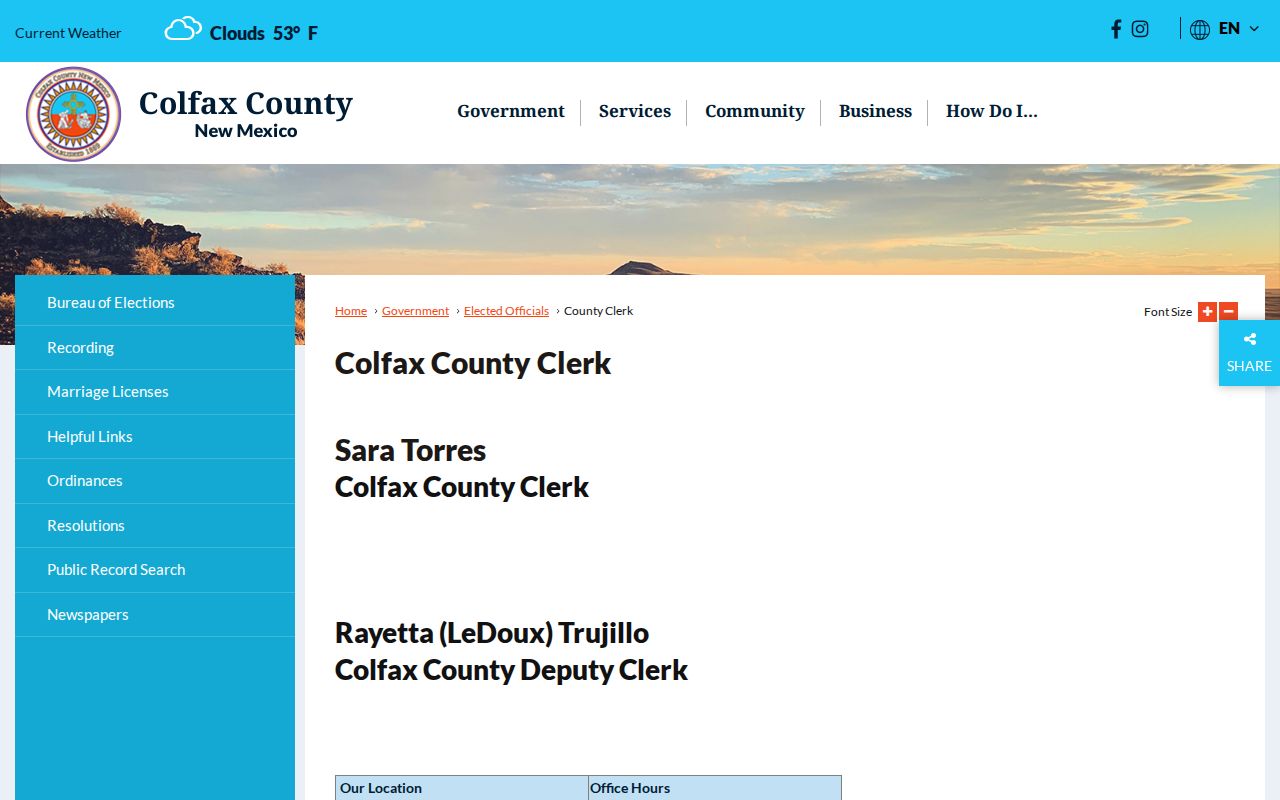 Colfax County warrant records county clerk source